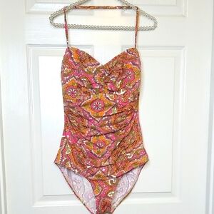 Tommy Bahama Womens One Piece Swimsuit Colorful Pin Orange Green Print Size 16